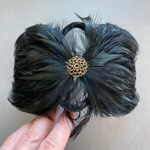 Vintage Raven Feather Headband Hat Goth Gatsby Church Funeral Tea Party Derby